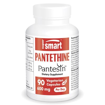 Supersmart - Pantesin Pantethine 600 mg per Day (Pantothenic Acid) - Active Vitamin B5 Supplement | Non-GMO &amp; Gluten Free - 90 Vegetarian Capsules