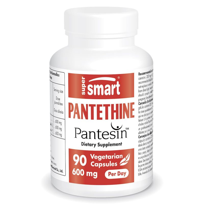 Supersmart - Pantesin Pantethine 600 mg per Day (Pantothenic Acid) - Active Vitamin B5 Supplement | Non-GMO &amp; Gluten Free - 90 Vegetarian Capsules