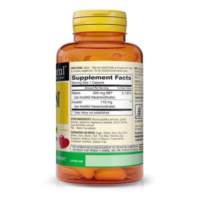 MASON NATURAL Niacin 500 mg Flush Free - Supports Healthy Nervous System and Heart, Improved Energy Production, 60 Capsules (Pack of 3)