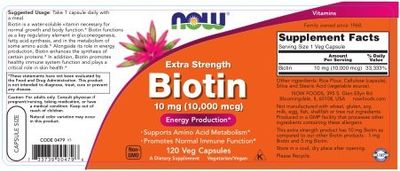 Now Foods Biotin 10 mg Extra Strength 120 Vcaps, Pack of 2