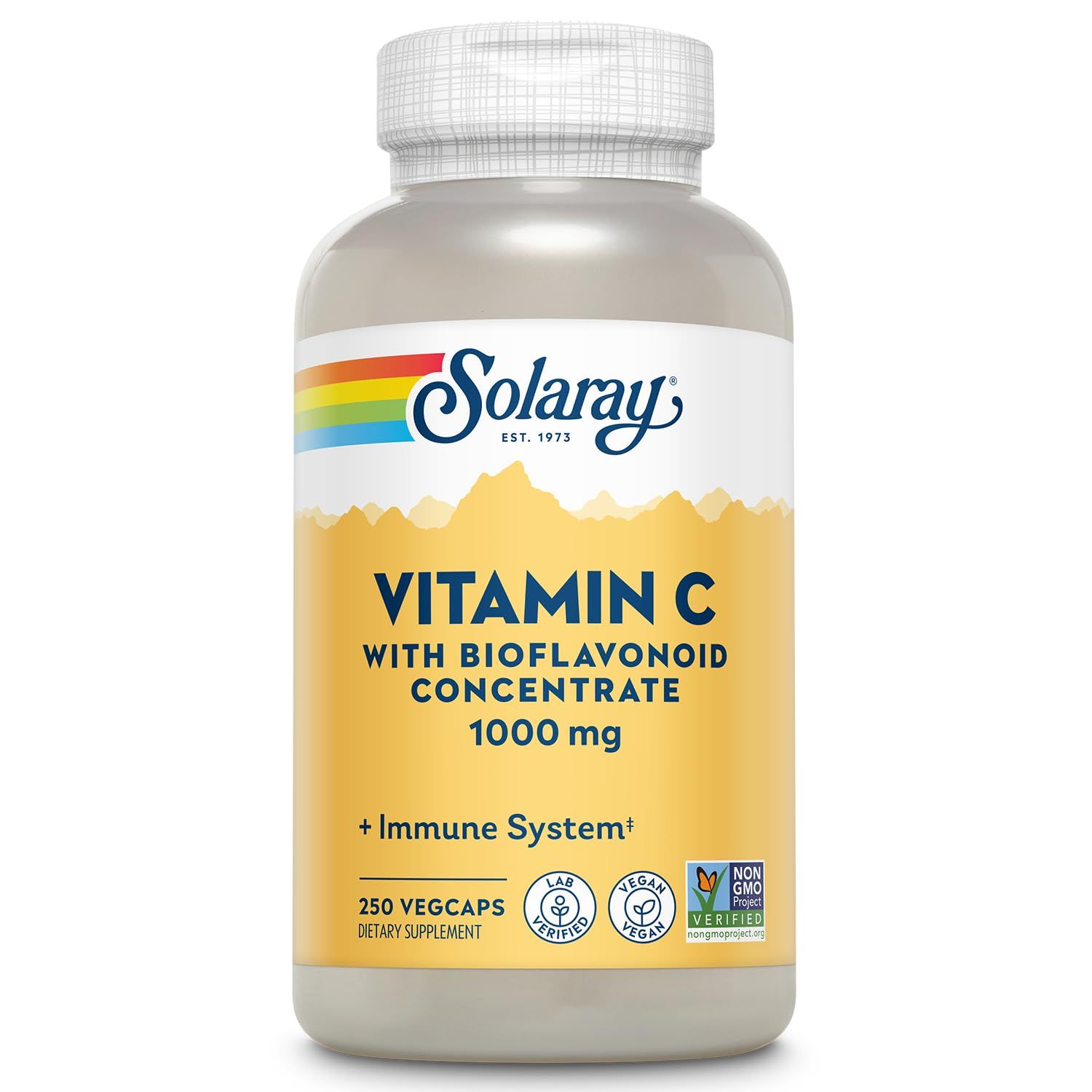 Solaray Vitamin C w/Rose HIPS, Acerola &amp; Bioflavonoids, 1000mg, Supports Immune Function &amp; Healthier Skin, Hair, Nails, Non-GMO, Vegan, 250 CT