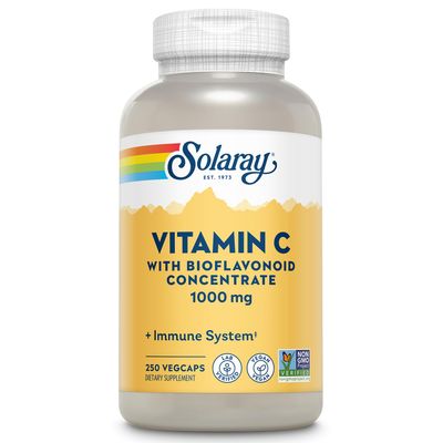 Solaray Vitamin C w/Rose HIPS, Acerola &amp; Bioflavonoids, 1000mg, Supports Immune Function &amp; Healthier Skin, Hair, Nails, Non-GMO, Vegan, 250 CT
