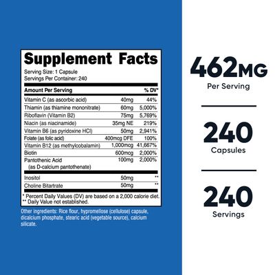 Nutricost Vitamin B Complex 462mg, 240 Capsules - with Vitamin C - Energy Complex