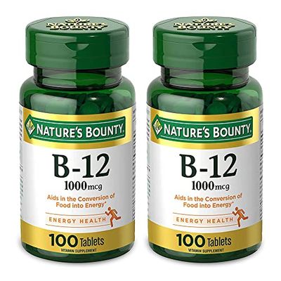 Nature&#39;s Bounty Natural Vitamin B12, 1000mcg, 100 Tablets (Pack of 2)