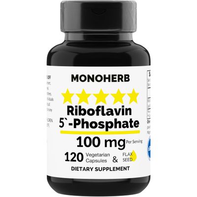 MONOHERB Riboflavin 5&#39;-Phosphate 100 mg - 120 Vegetarian Capsules - Bioactive Vitamin B2