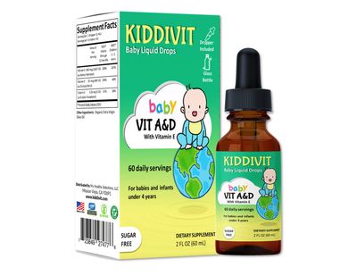 Kiddivit Baby Vitamin A&amp;D Liquid Drops with Vitamin E - 60 Daily Servings, 2 Fl Oz (60 mL) - Dropper Included, Glass Bottle - Sugar Free, Gluten Free, Vegetarian Friendly