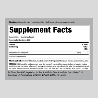 Piping Rock P5P Vitamin B6 | 50mg | 200 Tablets | Pyridoxal 5-Phosphate Supplement | Vegetarian, Non-GMO, Gluten Free