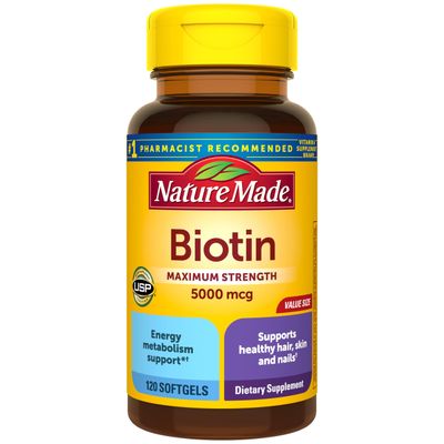 Nature Made Maximum Strength Biotin 5000 mcg, Dietary Supplement may help support Healthy Hair, Skin &amp; Nails, 120 Softgels