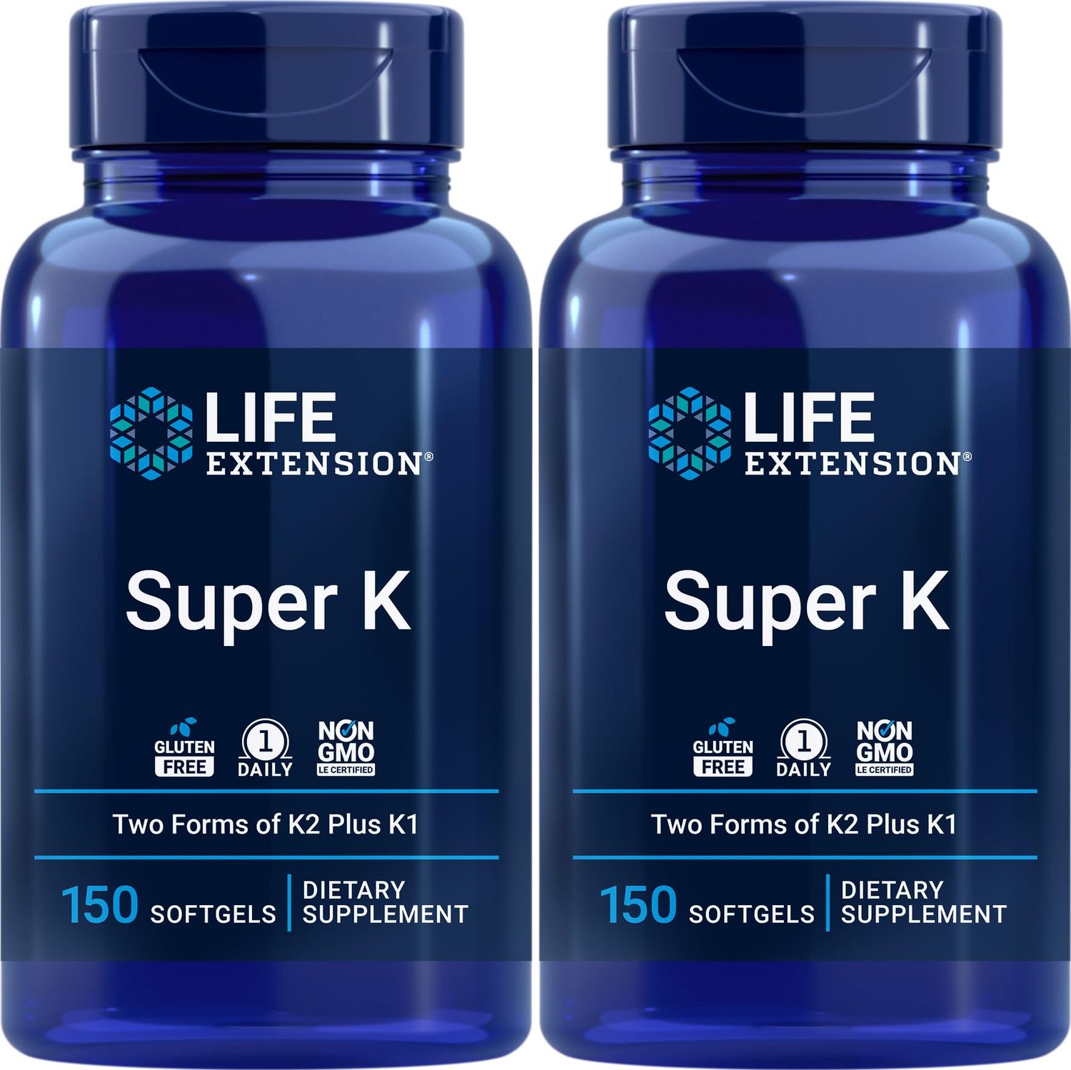 Life Extension Super K, 150 Softgels (Pack of 2) with Vitamin K1 and K2 Supplement