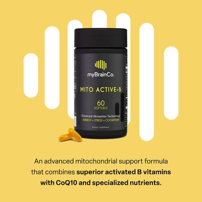 myBrainCo. Mito Active-B Mitochondrial Supplement - Activated Vitamin B Complex - Potent B2, B6, B12 Vitamins and Folate Supplement to Support Cellular Energy and Cognition (60 Softgels)
