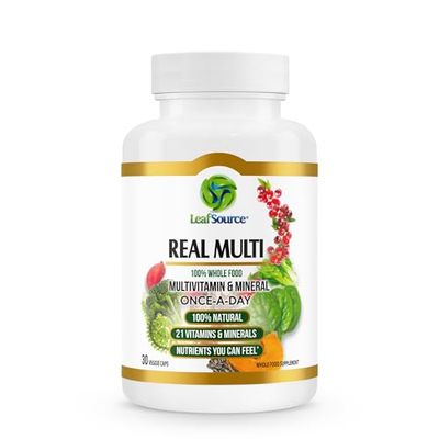 LEAFSOURCE Real Multi Whole Food Multivitamin - 21 Vitamins and Minerals Made from Real Food. Vegan, Plant-Based Nutrients Made from Real Fruits Veggies &amp; Whole Foods, Whole Food Supplement
