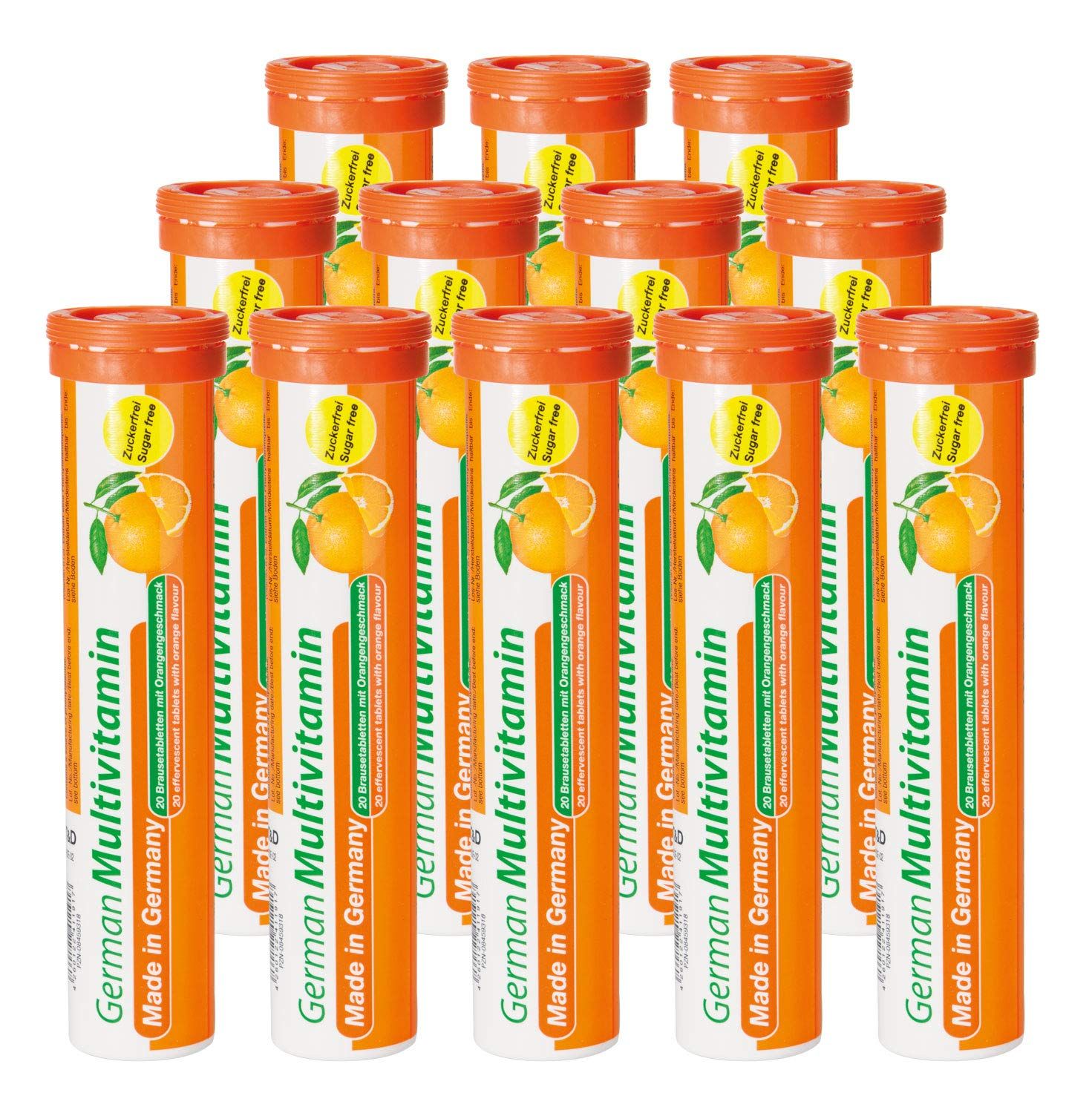 German Multvitamin 10 Vitamins - 240 Vegan Drink Effervescent Tablets - Orange Flavor - Made in Germany