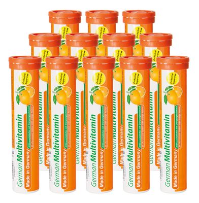 German Multvitamin 10 Vitamins - 240 Vegan Drink Effervescent Tablets - Orange Flavor - Made in Germany