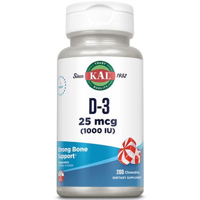 KAL Vitamin D-3 1000 IU Chewable | Peppermint Flavor | Healthy Immune Function &amp; Bone Support | 200 Chews, 200 Serv