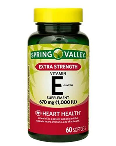 Spring Valley Extra Strength Vitamin E D-Alpha Softgels, 670 mg (1,000 IU), 60 Count