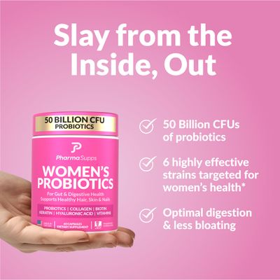 Advanced Women's Probiotics for Gut Health - Hair, Skin, & Nails Vitamins Support - 50 Billion CFU w/Collagen, Biotin & Keratin - Probiotic Supplement for Digestive Health & Bloating Relief, USA-Made