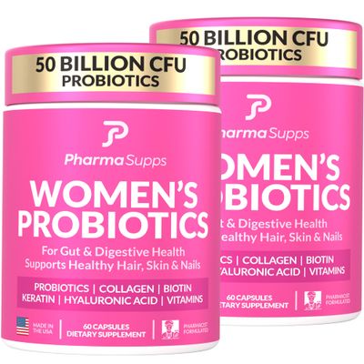 Advanced Women&#39;s Probiotics for Gut Health - Hair, Skin, &amp; Nails Vitamins Support - 50 Billion CFU w/Collagen, Biotin &amp; Keratin - Probiotic Supplement for Digestive Health &amp; Bloating Relief, USA-Made