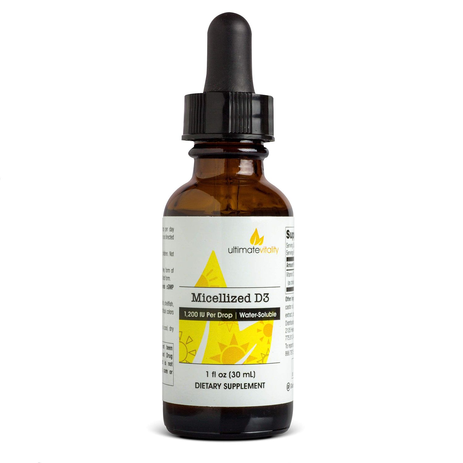 Micellized Vitamin D3 Liquid 750 Servings 1200 IU Per Drop, Best Value, Natural, Soy Free, Water Soluble - 1 Ounce