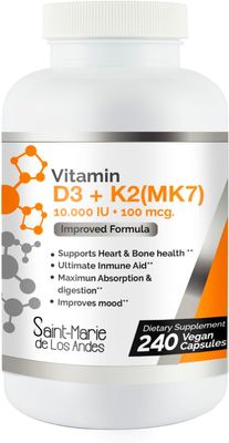 Saint-Marie de los Andes Vitamin D3 (10000 IU) + K2 / MK7 (100 mcg) Supplement (8 Months Supply) - Non-GMO - High Potency Formula for Optimal Health