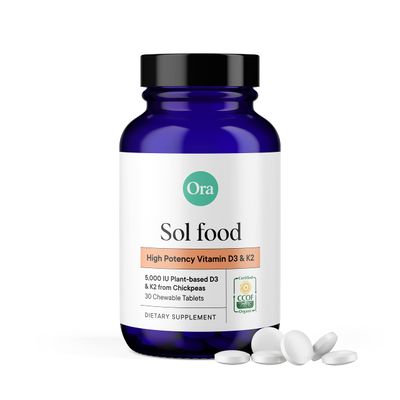Ora Organic Vitamin D3 5000IU + K2 - Vegan Vitamin D from Lichen and K2 from Chickpeas for Bone Health, Immune Support, &amp; Mood, Maximum Absorption - 1 Month Supply, 30 Chewable Tablets