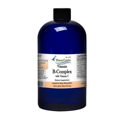 HoneyCombs Vitamin B Complex Drops - Liquid Supplement with Vitamin B1, B2, B3, B5, B6, B7, B9, B12 &amp; Vitamin C - Liquid Super B Complex Vitamins - Alcohol-Free Liquid Vitamin Supplement, 16 Fl Oz.