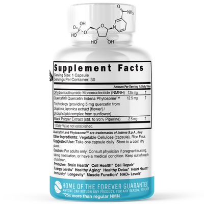 NMNH (NMN Supplement Alternative) (Dihydronicotinamide Mononucleotide) 125mg - 25 Times More Effective Than NR &amp; NAD+ - Boost NAD+ by up to 10 Times - 30 Count (30 Servings) by Nutri Supplements