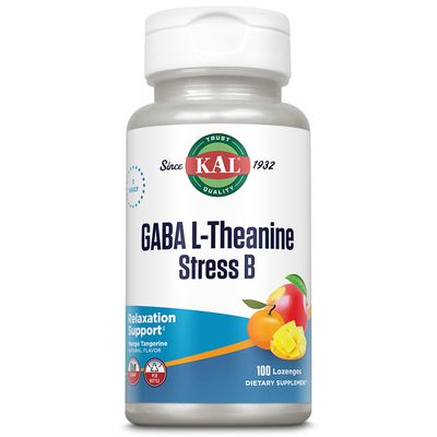 KAL GABA L-Theanine Stress B Lozenge, B Complex Vitamin Supplement, Healthy Relaxation, Mood &amp; Focus Support, Natural Mango Tangerine Flavor, Vegan, 50 Servings, 100 Lozenges