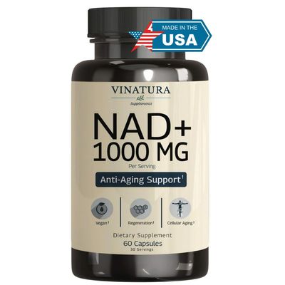 VINATURA NAD Supplement 1000mg - Pure NAD Supplement for Anti-Aging, Highest Potency NAD+ Supplement for Women and Men, 60 Capsules