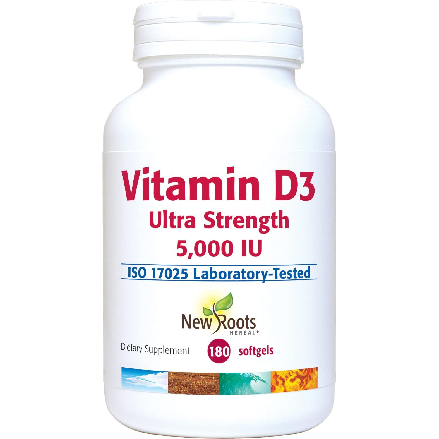 New Roots | Vitamin D3 Supplement 5000 IU (Ultra Strength) Combining with Vitamin E (180 Softgels) for Effective Immune System Support, Bone, Teeth, Muscle Support