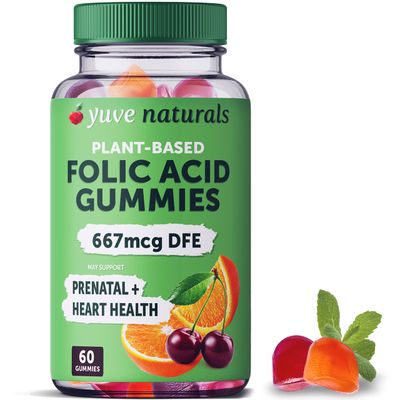 Yuve Prenatal Gummies for Women - Folic Acid 667 mcg DFE - Pregnancy Vitamins Gummies - Hormonal Support &amp; Folate Acid - Vegan &amp; Natural - 60 ct