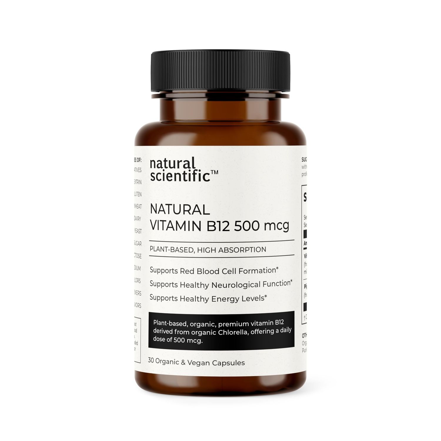 Organic Vitamin B12 Supplement 500 mcg - Cobalamin - 30-Day Supply - For Brain, Energy, Mood, Cognition - For Women and Men - Plant-Based, Gluten-Free, Vegetarian, Non-GMO - Premium Dietary Supplement