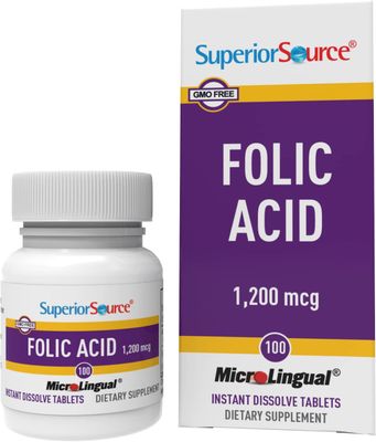 Superior Source Folic Acid Vitamin B9 1200 mcg MicroLingual Instant Dissolve Tablets Under Tongue Melts, 100 Count