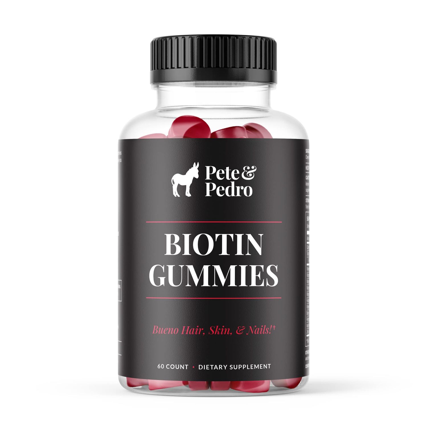 Pete &amp; Pedro BIOTIN Gummies - Daily Hair Growth Strengthening Supplement for Stronger Hair, Skin, &amp; Nails | Cherry Flavor Biotin Gummy 5000mcg Per Serving | As Seen on Shark Tank, 60 Count