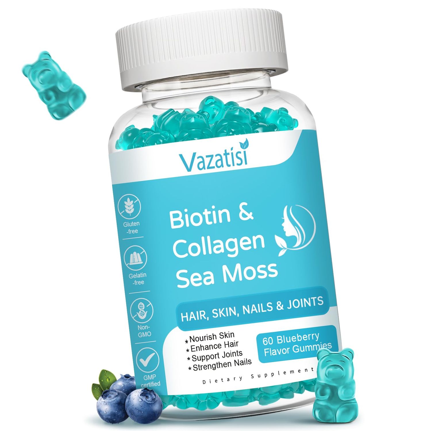 Biotin Gummies 15000 mcg with Collagen &amp; Keratin for Hair Skin Nails &amp; Joints Women Men Kids 60 Blueberry Flavored Gummies