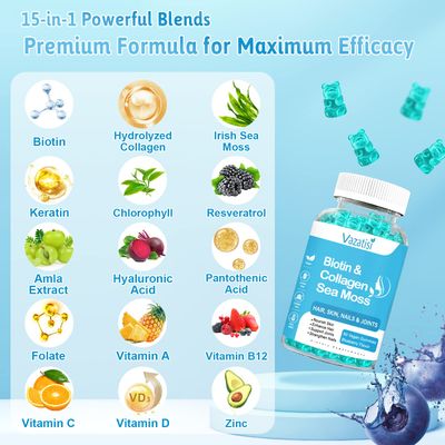 Biotin Gummies 15000 mcg with Collagen &amp; Keratin for Hair Skin Nails &amp; Joints Women Men Kids 60 Blueberry Flavored Gummies