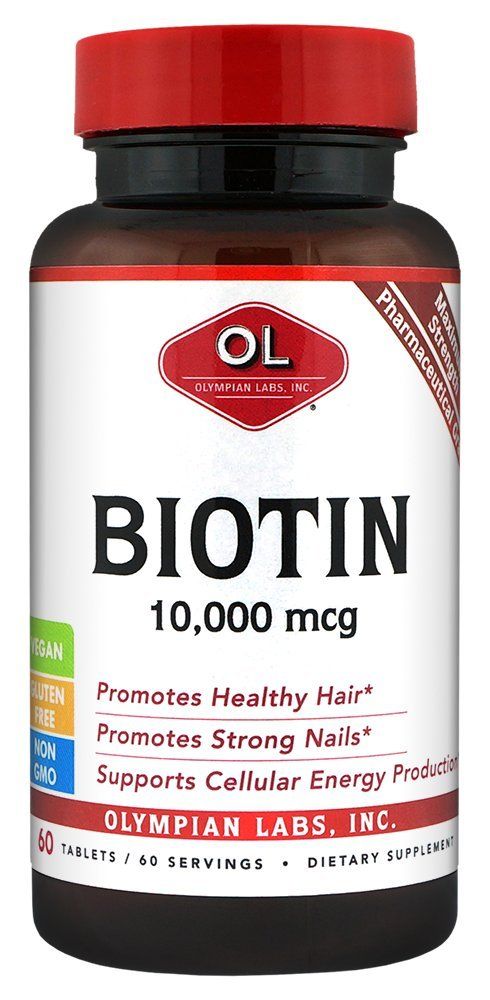 Olympian Labs Max Strength Biotin Vitamin B7 Supplement, 10,000mcg Tablets, Improve Hair, Skin &amp; Nail Growth, 60 Vegan Tablets