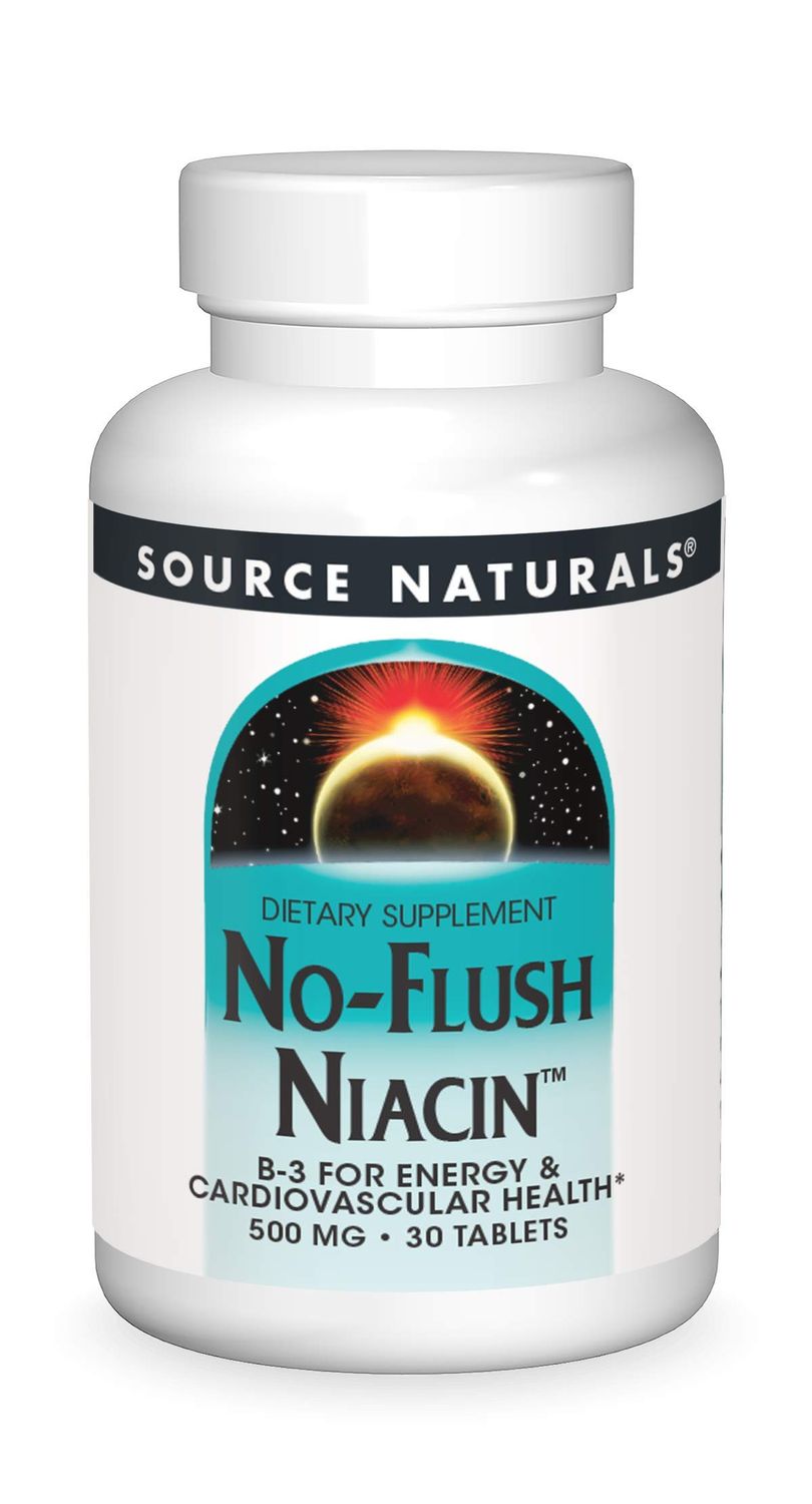 Source Naturals No-Flush Niacin, B-3 for Energy &amp; Cardiovascular Health* 500 mg - 30 Tablets