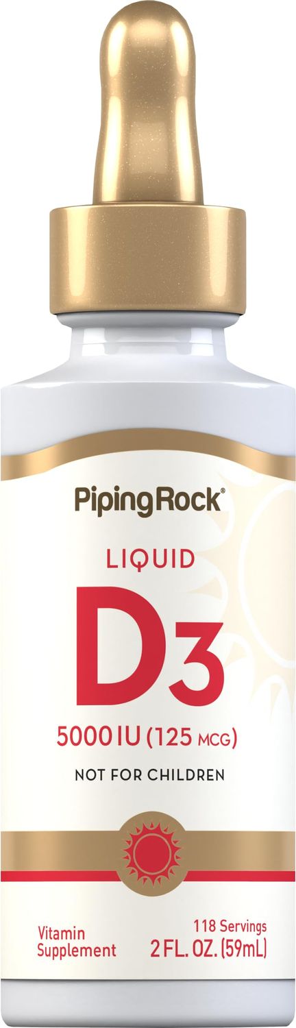 Piping Rock Vitamin D3 Liquid 5000 IU (125 mcg) | 2 oz | Vitamin D Liquid Drops for Adults | Vegetarian, Non-GMO, Gluten Free Supplement