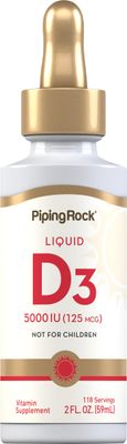 Piping Rock Vitamin D3 Liquid 5000 IU (125 mcg) | 2 oz | Vitamin D Liquid Drops for Adults | Vegetarian, Non-GMO, Gluten Free Supplement