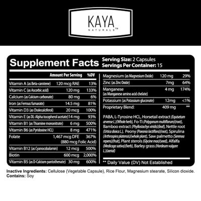 Kaya Naturals Hair Skin Nail Capsules with Biotin | Hair and Skin Vitamins, Vitamin D Vitamin B-12 A Folic Acid Support, Hair Support Vitamin Supplement for Hair Skin Nails- 30 Count Capsules