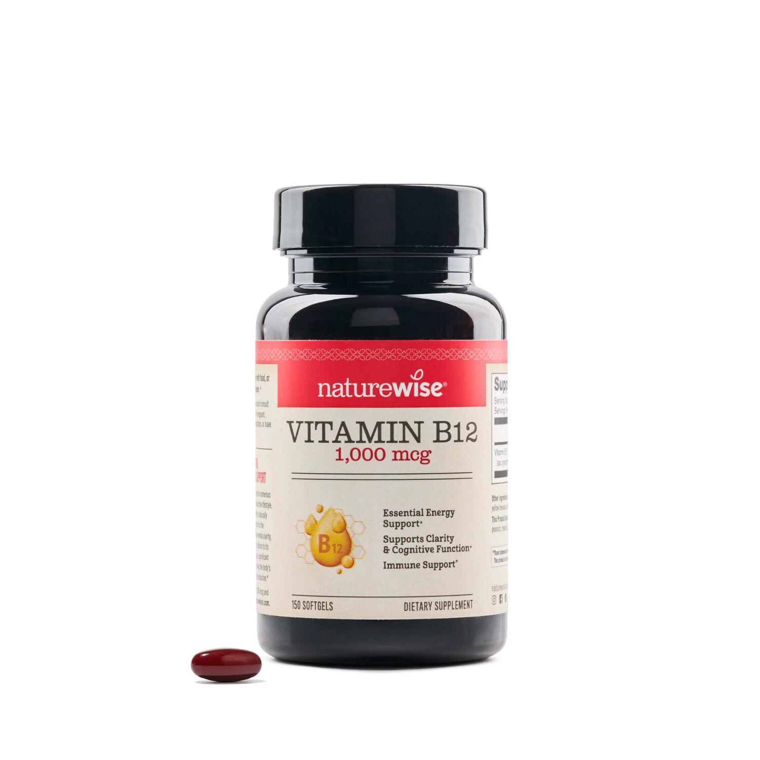 NatureWise Vitamin B12 1000 mcg - Dietary Supplement for Supporting Energy Metabolism, Mental Clarity, Nervous System Health - Easy-to-Swallow, Soy &amp; Gluten-Free, Non-GMO - 150 Count[150-Day Supply]