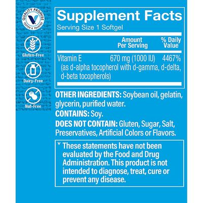 Vitamin E 1,000IU - Natural Source, Supports Healthy Cardiovascular System, Immune Health & Eye Health - Once Daily (60 Softgels) by The Vitamin Shoppe