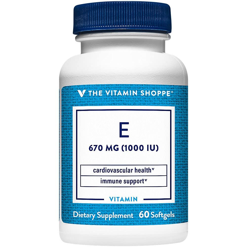 Vitamin E 1,000IU - Natural Source, Supports Healthy Cardiovascular System, Immune Health &amp; Eye Health - Once Daily (60 Softgels) by The Vitamin Shoppe