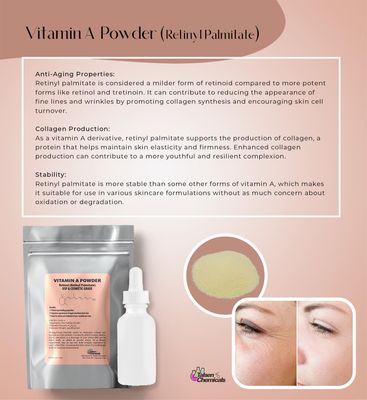 Talsen Chemicals Vitamin A Powder Retinyl Palmitate, Pure Retinol Powdered Vitamin Water Soluble Vitamin A USP &amp; Cosmetic Grade (2 oz. / 56 Grams)