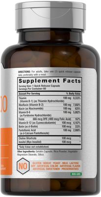 Horbach Vitamin B-100 Complex | 60 Quick Release Capsules | Non-GMO and Gluten Free Supplement