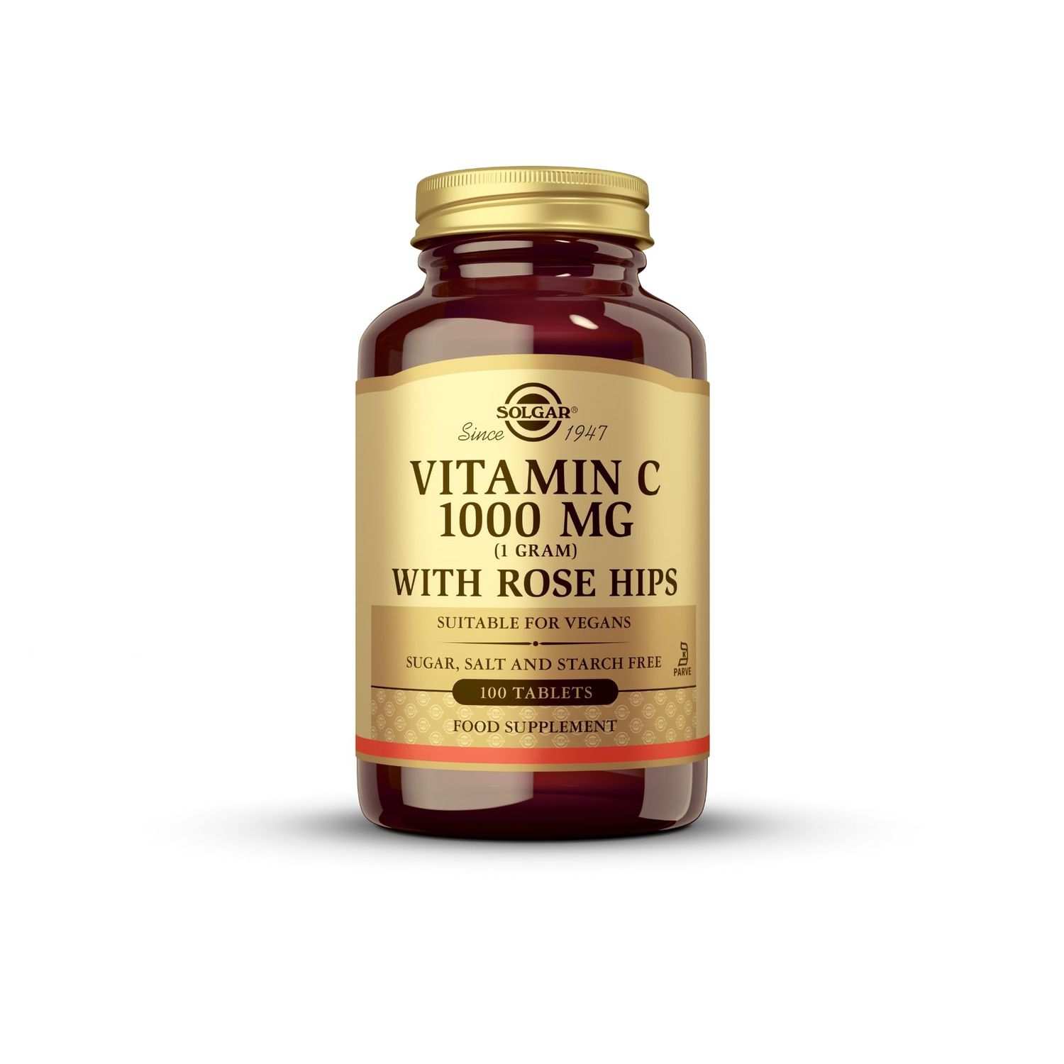 Solgar Vitamin C 1000 mg with Rose Hips - 100 Tablets - Antioxidant &amp; Immune Support - Non-GMO, Vegan, Gluten Free, Dairy Free, Kosher - 100 Servings