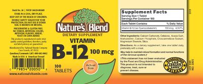 NAT B Vitamin B-12 TB 100MCG 100