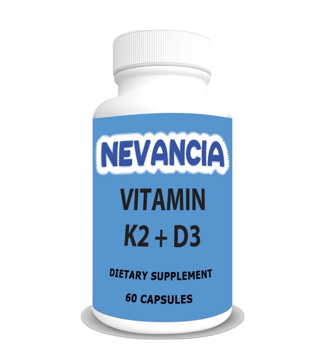 Nevancia Vitamin K2 + D3 with Calcium, 5000 IU Vitamin D3, 100 mcg K2, 210 mg Calcium, Bone &amp; Joint Support, Heart Support, Immune Support, 60 Capsule
