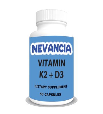 Nevancia Vitamin K2 + D3 with Calcium, 5000 IU Vitamin D3, 100 mcg K2, 210 mg Calcium, Bone &amp; Joint Support, Heart Support, Immune Support, 60 Capsule
