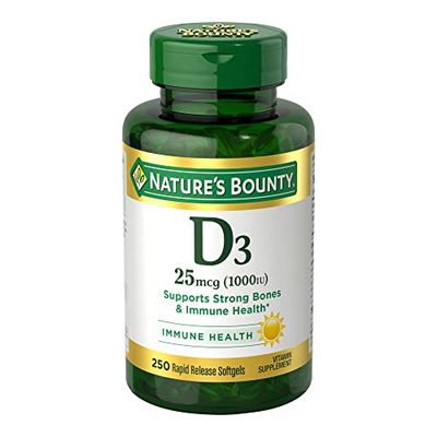 Nature&#39;s Bounty Vitamin D3 1000 IU, Immune Support, Helps Maintain Healthy Bones, 250 Rapid Release Softgels